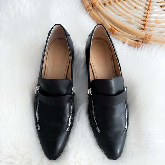 Chloe Black Leather Lumi Block Heel Zip Pumps Silver Zippers Loafer Chunky - Picture 2 of 13